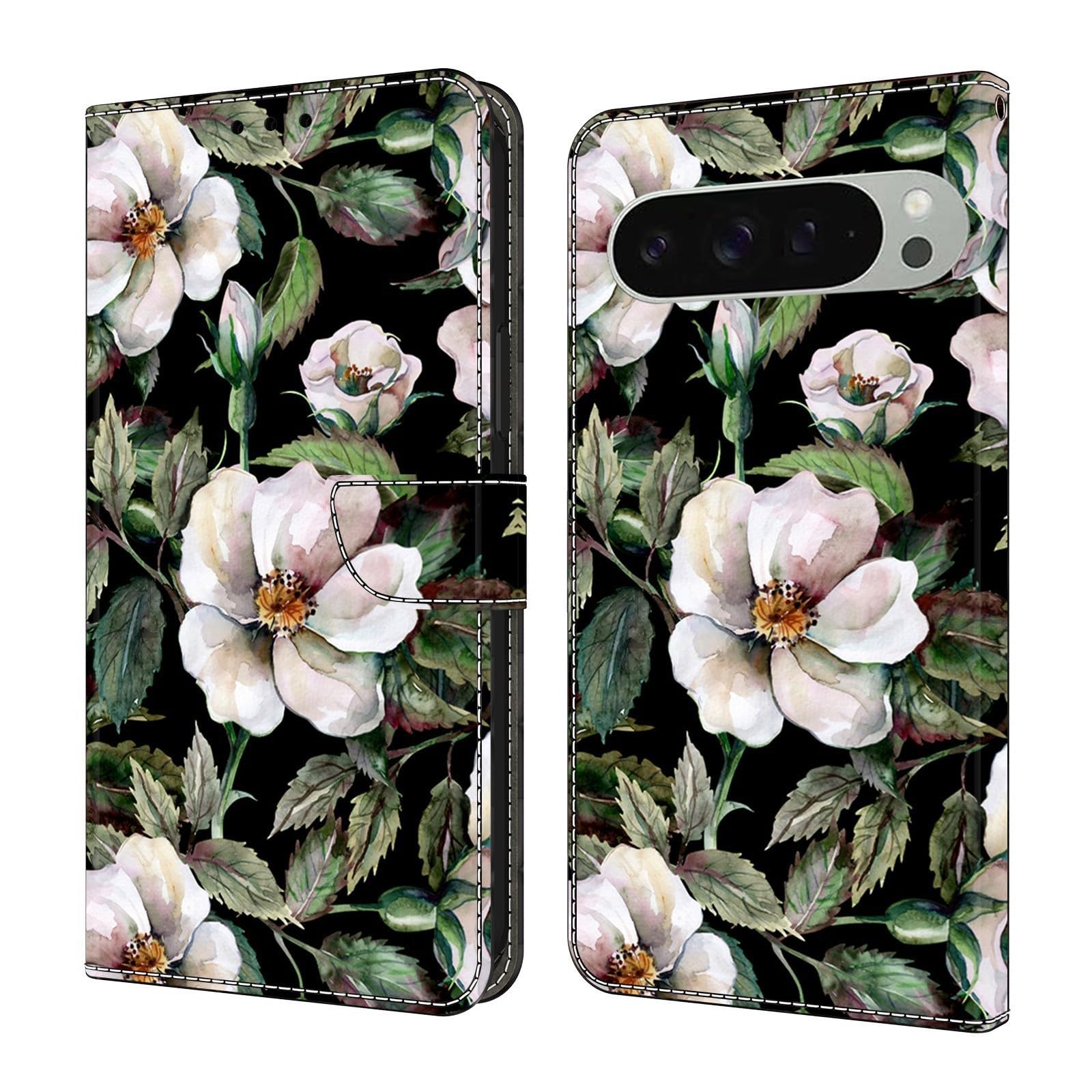 Generic Étui compatible avec Google Pixel 4A Couleur/motif : (Big Flower) motif cuir portefeuille aimant flip back case