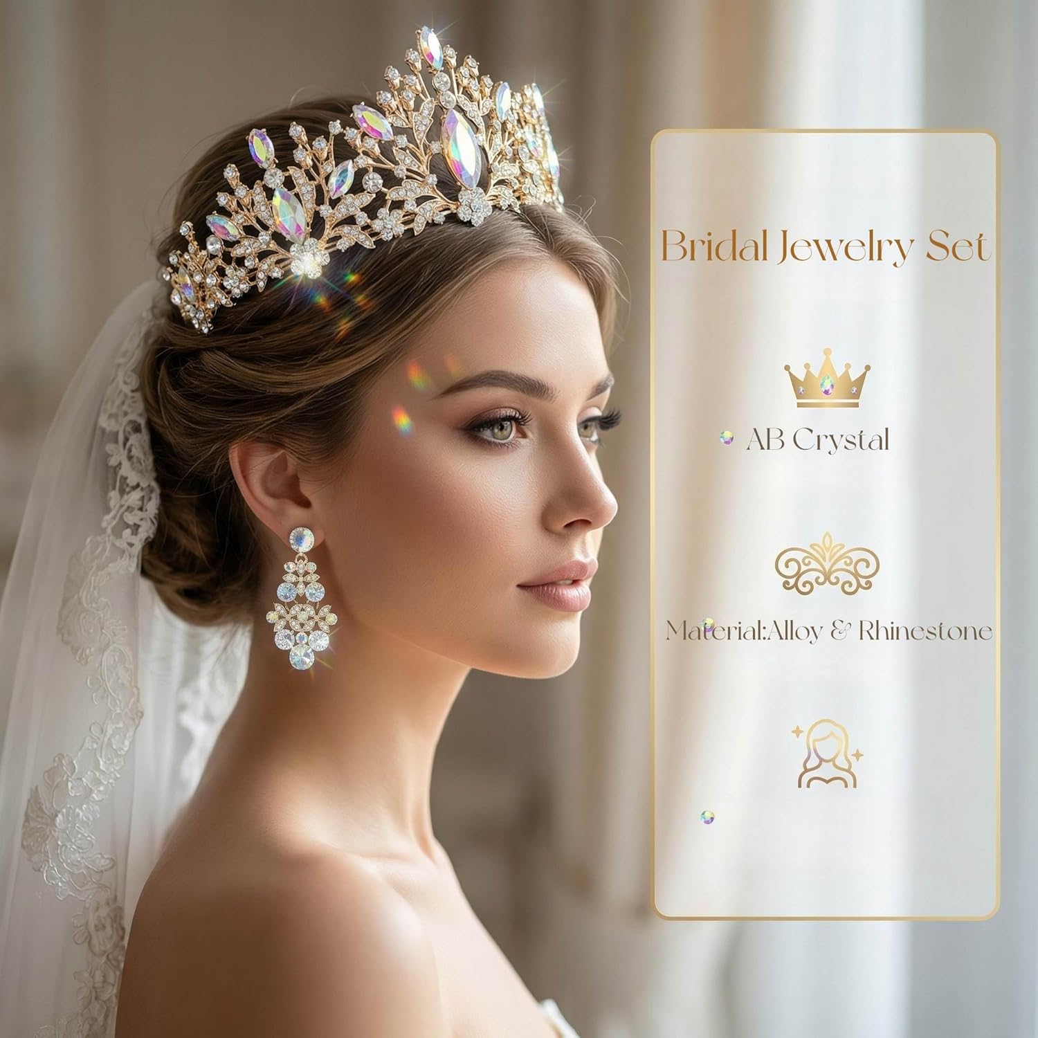 Kamirola Rhinestone Bridal Wedding Jewelry Sets Tiara Necklace Earrings Set Prom Formal Costume Jewelry Set for Women and Brides