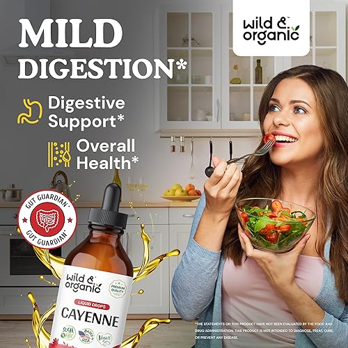 Miniatura 2 de Wild & Organic Tintura de pimienta de cayena  Apoyo digestivo con extracto de capsaicina  Gotas líquidas de pimienta de cayena para el bienestar