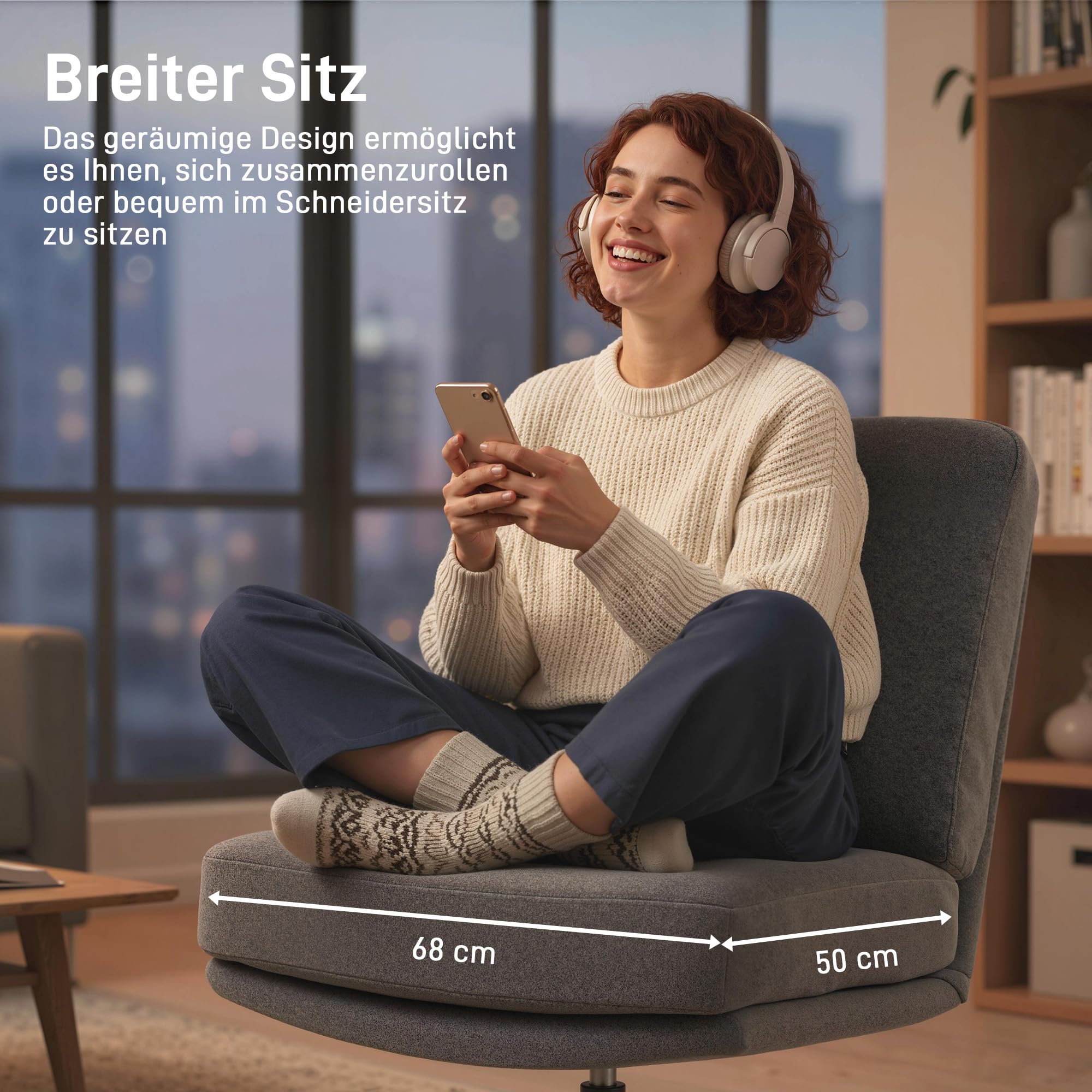 HOMCOM Sessel mit Hocker Drehbar Loungesessel mit Leinenoptik Dunkelgrau | Dicker Breiter Sitz, Moderner Relaxsessel, Schneidersitz Polstersessel, Für Wohnzimmer, Schlafzimmer