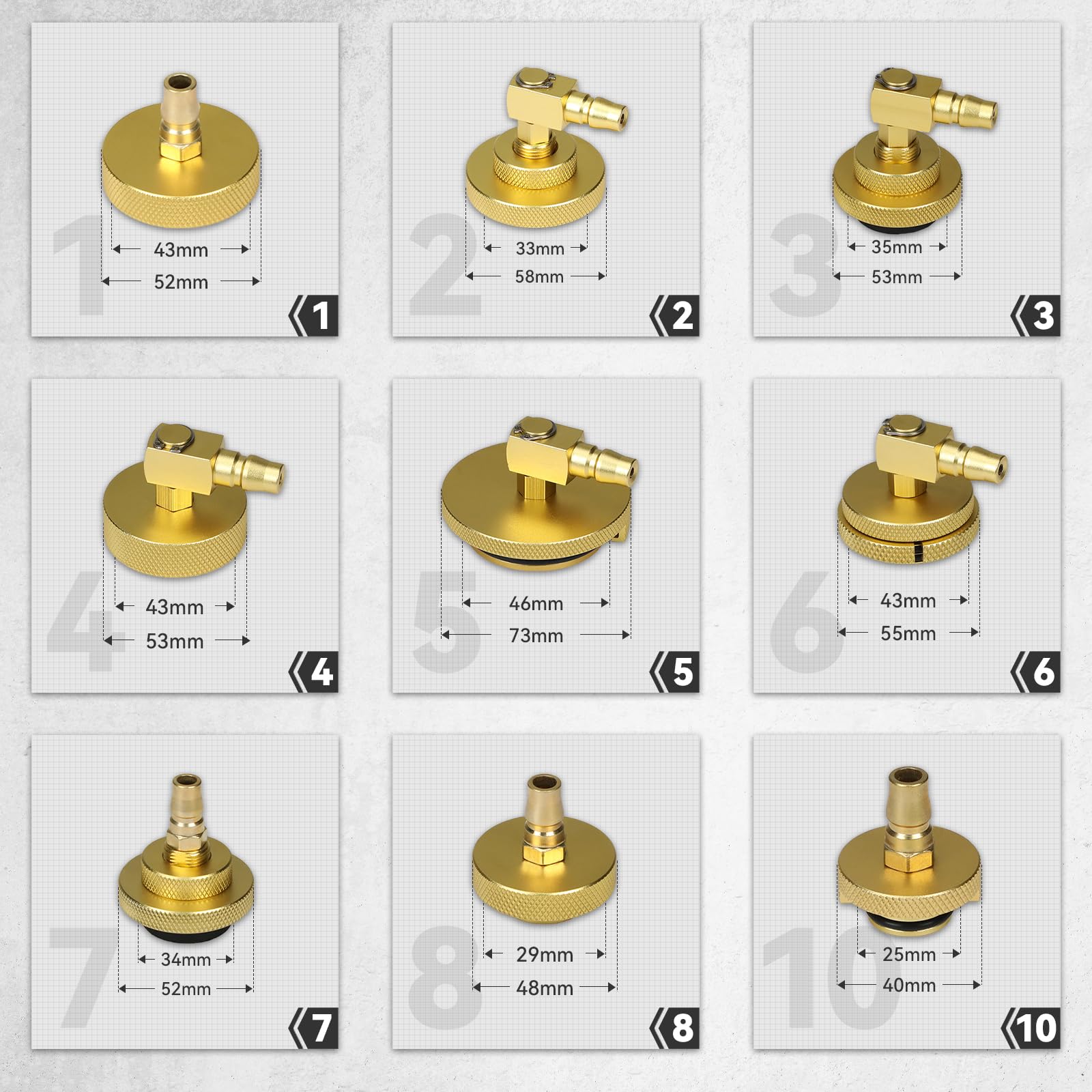PLAYOCCAR Kit adaptador de cilindro maestro de purga de freno, juego de 9 adaptadores de purga de freno con 1 conector rápido y 3 conectores de especificaciones, para varias series de vehículos.