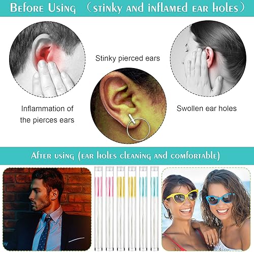 Miniatura 4 de 360 piezas de aretes de hilo dental para los orificios de las orejas, limpiador de agujeros, desechable, para el cuidado posterior, línea de