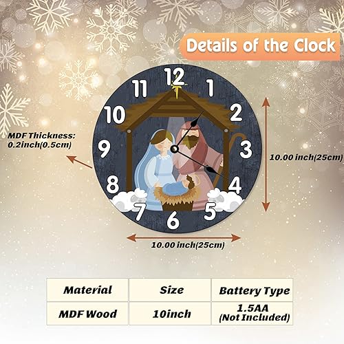 Miniatura 2 de Reloj de pared con escena de la natividad, reloj de Navidad de 10 pulgadas, reloj de pared silencioso con pilas, fácil de leer, decorativo de
