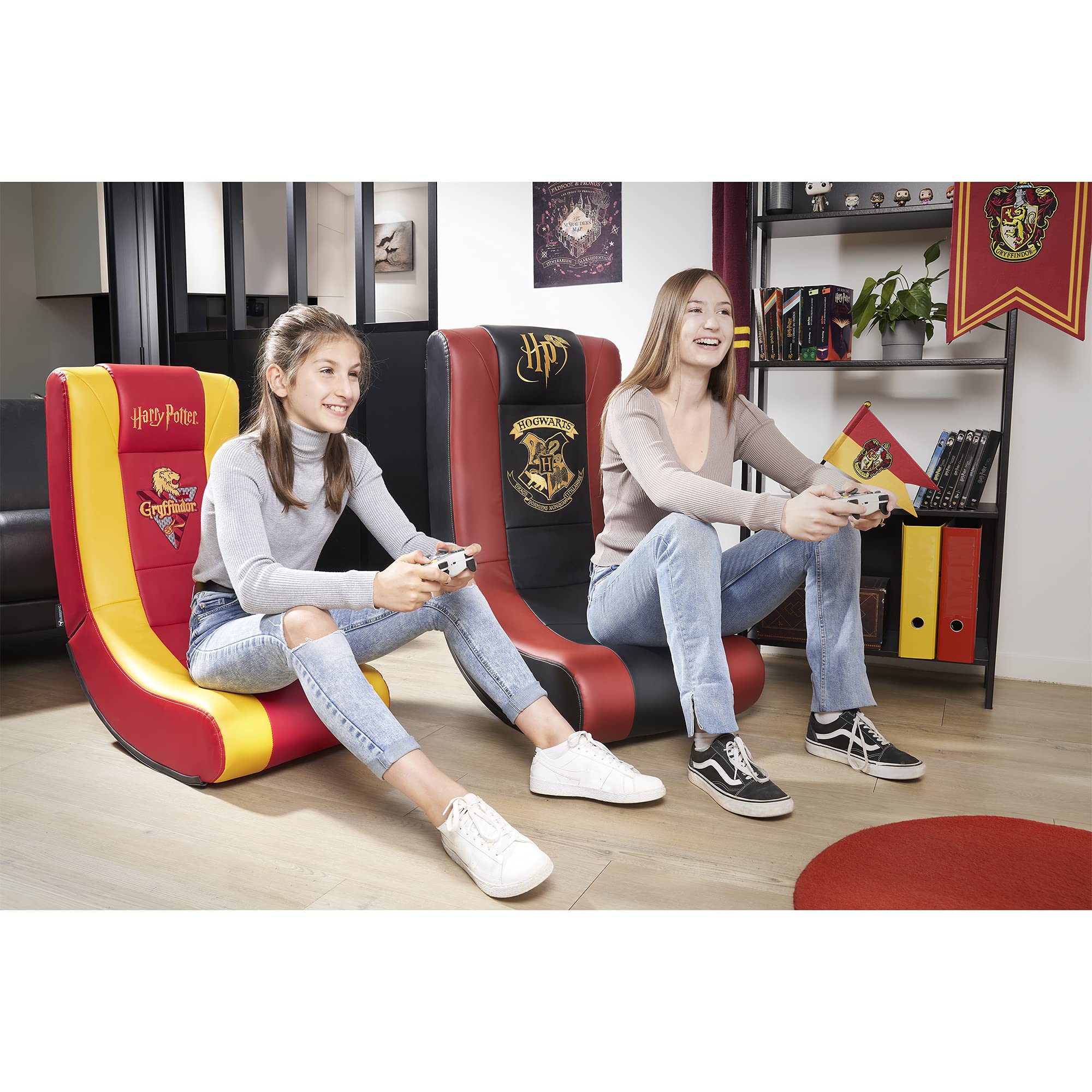 Subsonic – Fauteuil à Bascule Gaming Harry Potter – Rocking Chair Ergonomique sous Licence Officielle - Similicuir Rouge et Jaune avec Broderies - Pouf Gamer de Salon ou Chambre