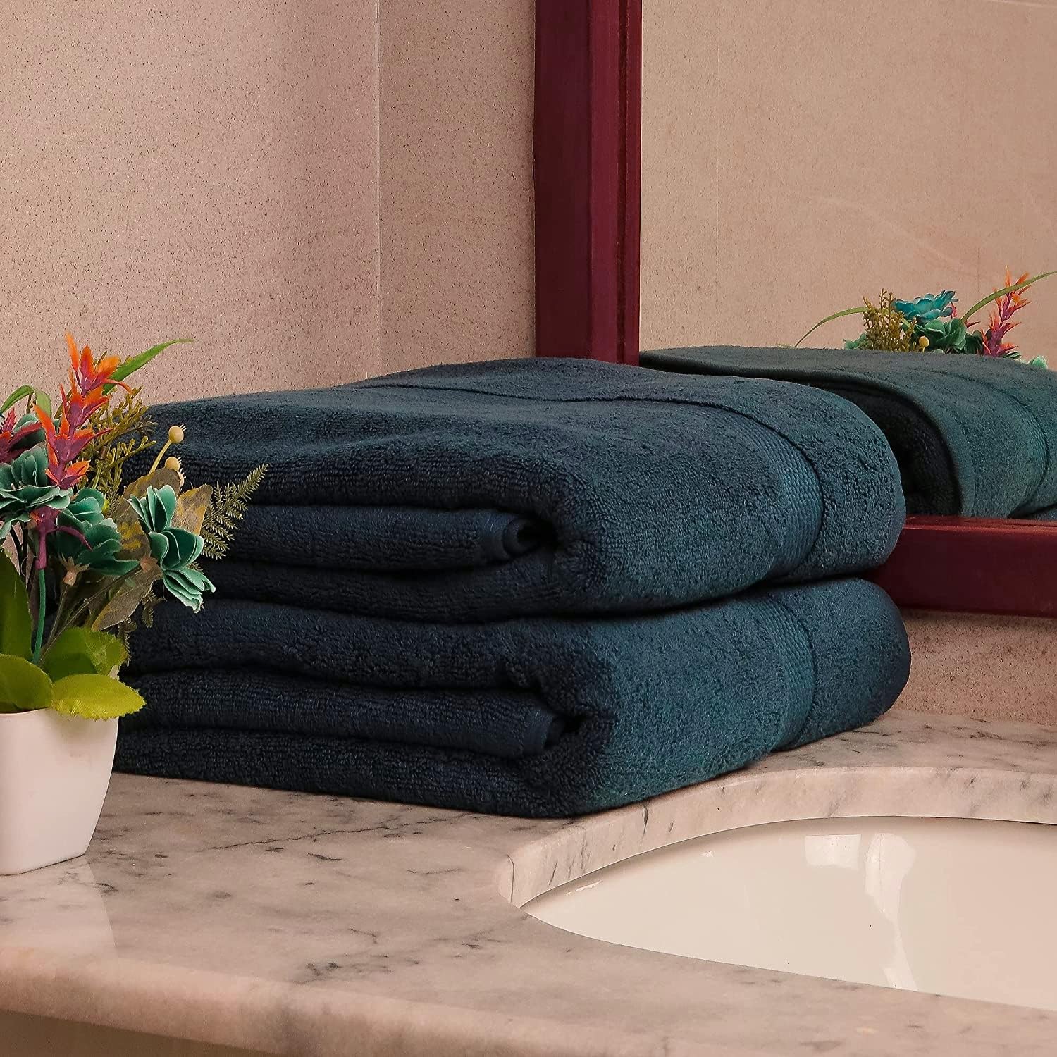 Wholesale Trade Dealz 2 X Super Jumbo Bath Sheets (100 x 200 cm) Primium 100% Egyptian Combed Cotton Extra Large Bath Sheet Towels XL Body Wrap Towel (Blue Lagoon - Image 4