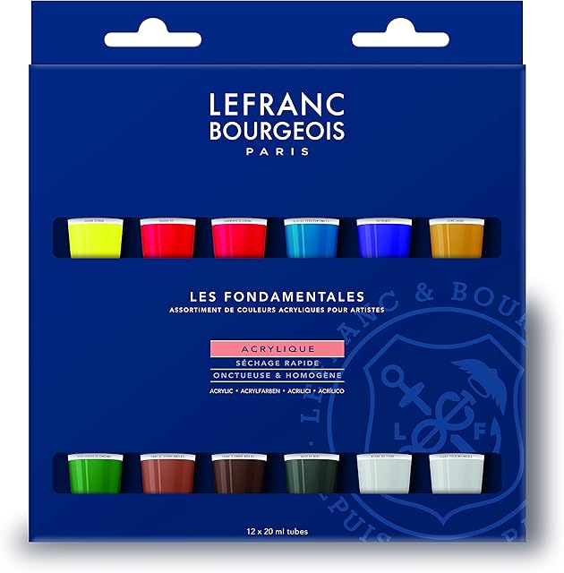 Lefranc Bourgeois 300341 fine Acrylic Paint, Highly pigmented, Good Coverage, Creamy homogeneous Texture, Age-Resistant, Non-Fading, Acrylic Paint Set - 12 Colours, Set of 20 ml Tubes