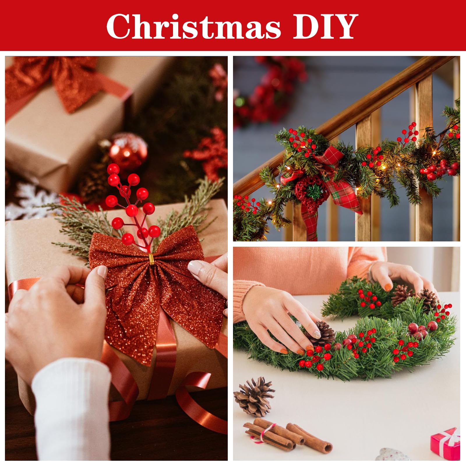 Künstliche rote Beerenstiele für Weihnachten, 20,3 cm, DIY-Weihnachtsbaumschmuck, rote Stechpalmenbeere, Cranberry, Weihnachtsschmuck für Weihnachten, Winter, Urlaub, Basteln, Heimkranz,