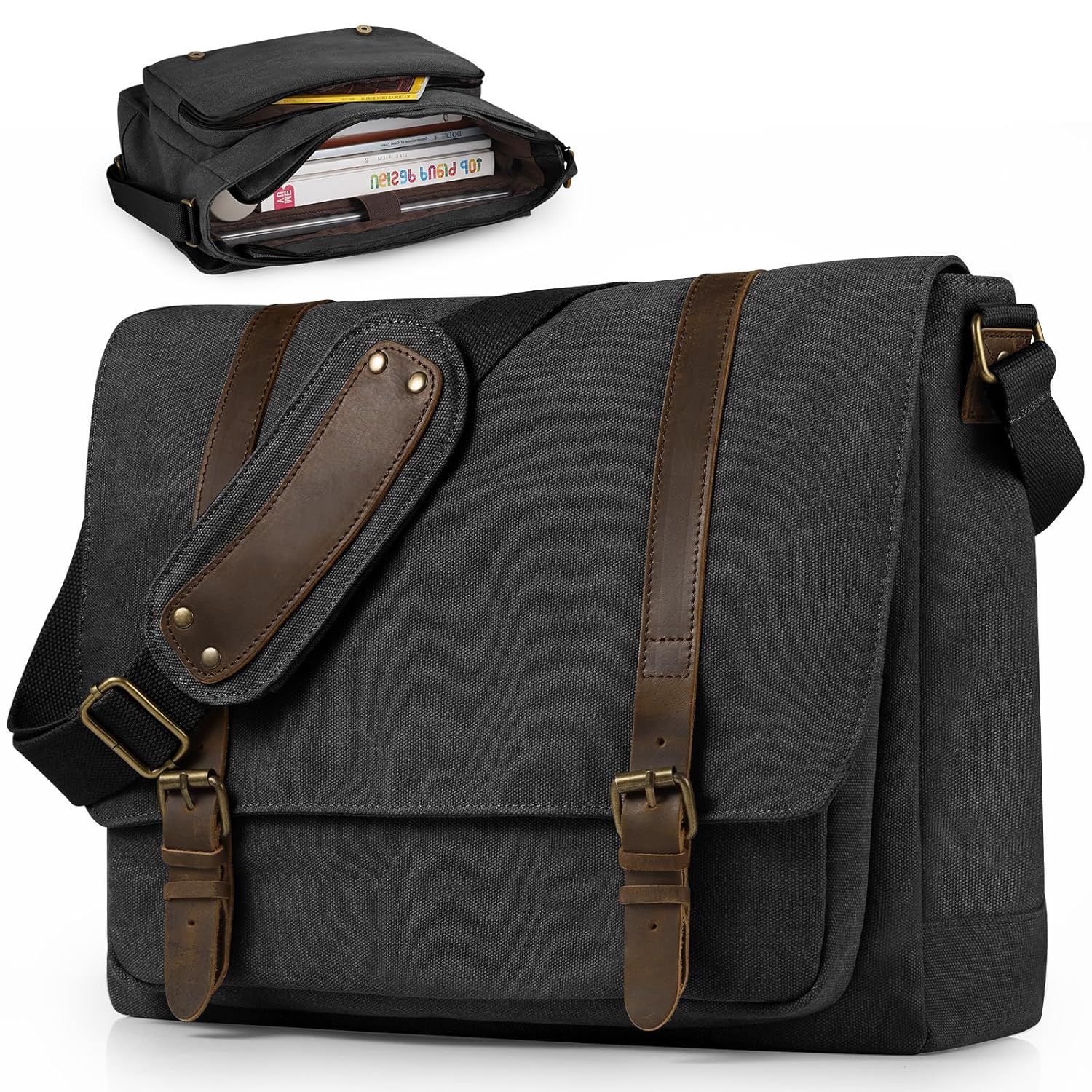 SMRITI Vintage Canvas Messenger Bag for Men 15 6-16 inch Laptop bag Computer Satchel Shoulder Bag for School