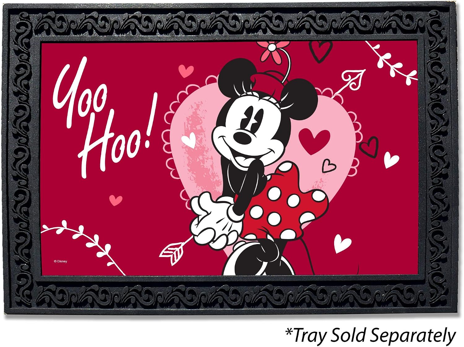 Flagology.com, Disney, Minnie Yoo Hoo Doormat - 18" x 30", Outdoor/Indoor, Heavy Duty Recycled Rubber, Non-Slip Backing, Doormat, Valentine's Day