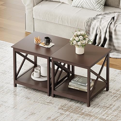 Miniatura 8 de ChooChoo Mesa auxiliar, mesa auxiliar de 24 pulgadas con estante de almacenamiento de 2 niveles, mesa auxiliar para sala de estar, mesita de noche