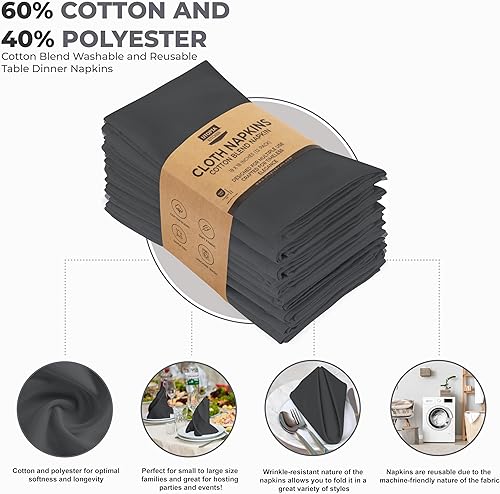 Vista 26 de Utopia Kitchen Servilletas de tela negra [288 unidades, 18 x 18 pulgadas] mezcla de algodón absorbente, lavables y reutilizables, para cenas, Negro
