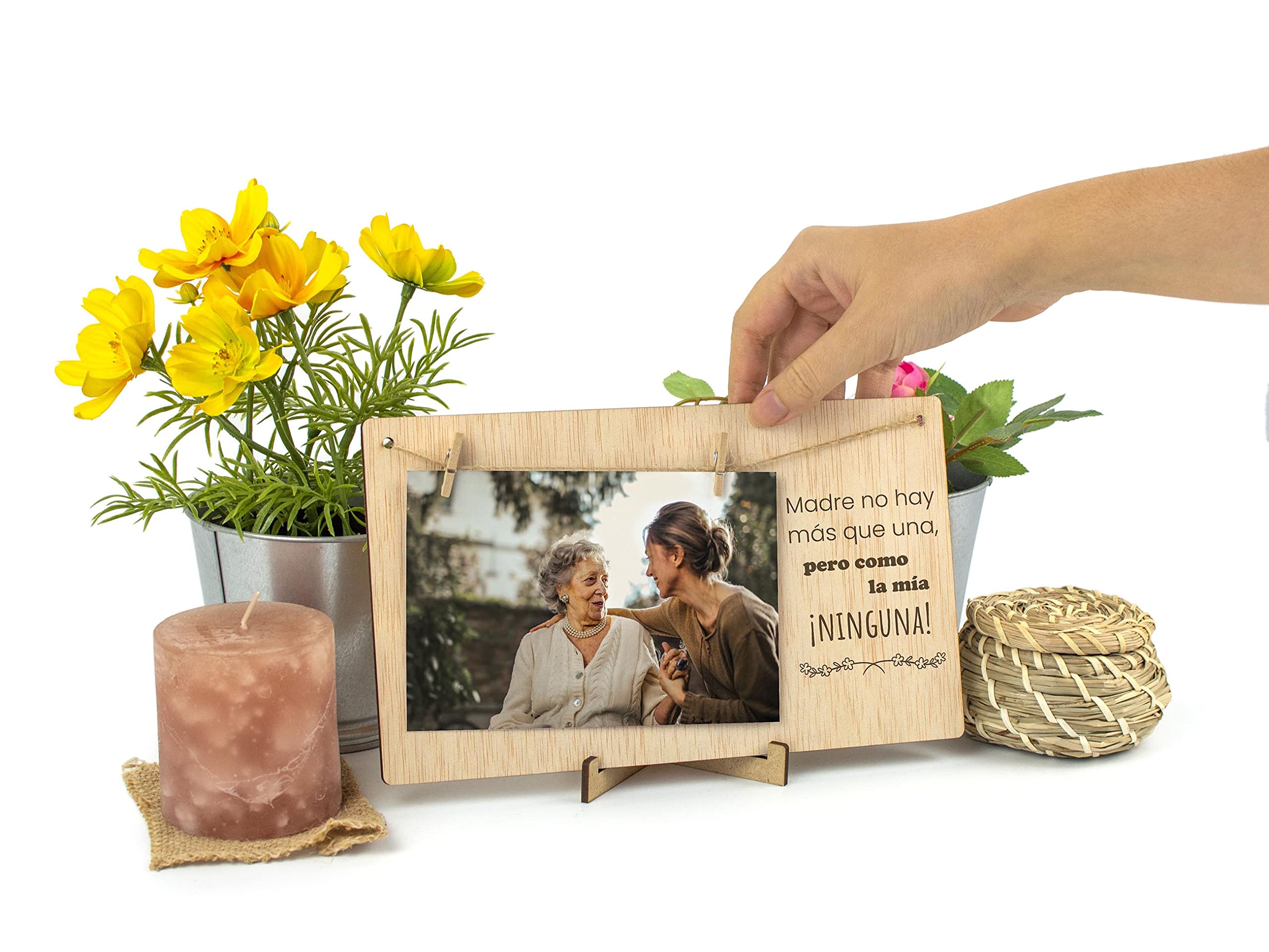 CONTRAXT Marco de Fotos Mama Dia de la Madre. Colgar fotos con pinzas madera natural ideas regalos detalles para mama postal madre primeriza wonderful original (Madre ES) — view 2