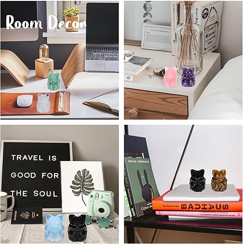 Miniatura 4 de ZHIYUXI Cristales de cuarzo transparente y piedras curativas, decoración de oficina, regalos blancos para mujeres y hombres, estatua de zorro de