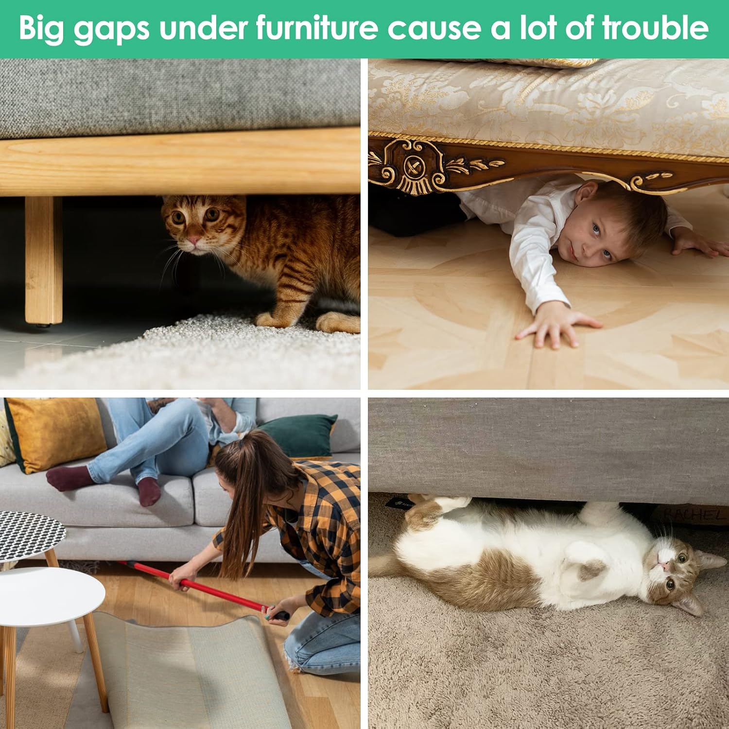 review Under Bed Blocker for Pets, 8 Pack 4 inches High Bed Stoppers, Under Couch Blocker with Strong Adhesive, Gap Stopper Pet Barrier to Stop Things Going Into