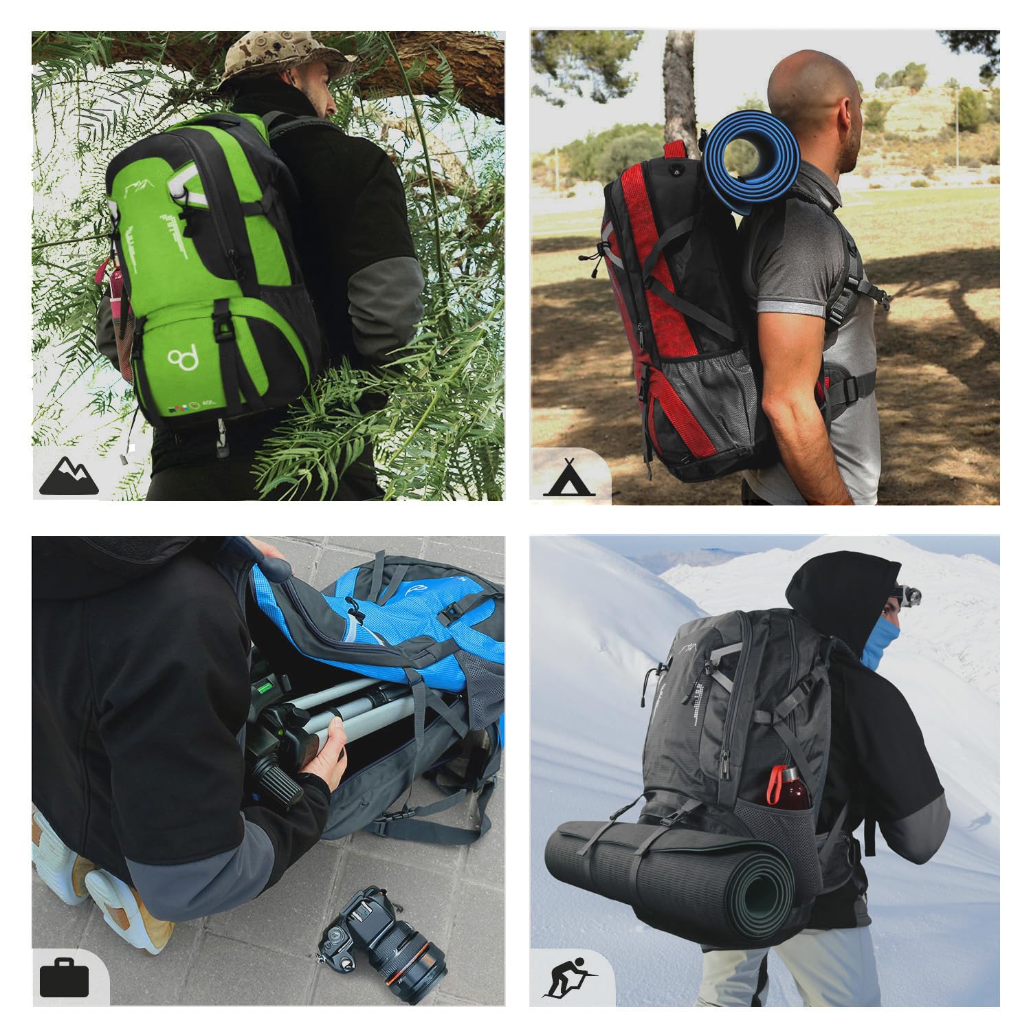 OcioDual Mochila Senderismo 60 Litros, Mochila Trekking, Montaña y Camino de Santiago, Multifuncional, Ligera, Mochilas Hombre para Camping, Acampada, Marcha Nórdica, Supervivencia, Azul