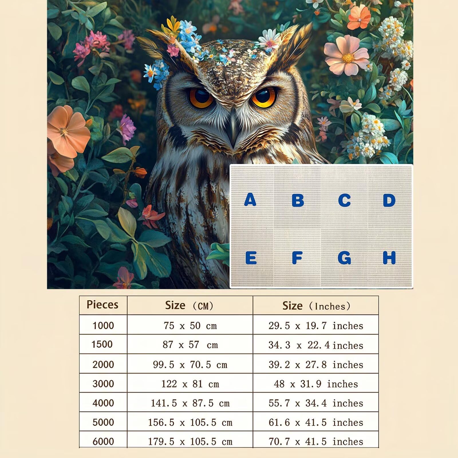 gufo fiore Puzzle 5000 Pezzi per Adulti, Puzzle in Legno - Collezione Classica con Poster Incluso - Sfida di Concentrazione e Passatempo Antistress, Gioco Educativo per Famiglia, 156 x 105 cm f0-720