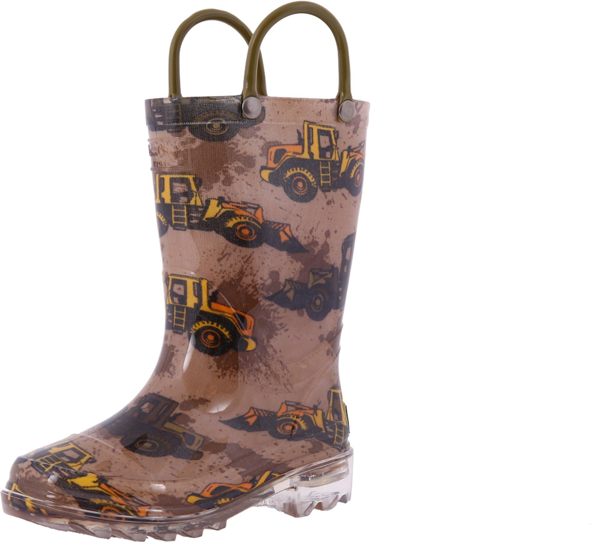 Western Chief Kids Mens Busy Bulldozer Lighted Rain Boot (Toddler/Little Kid)