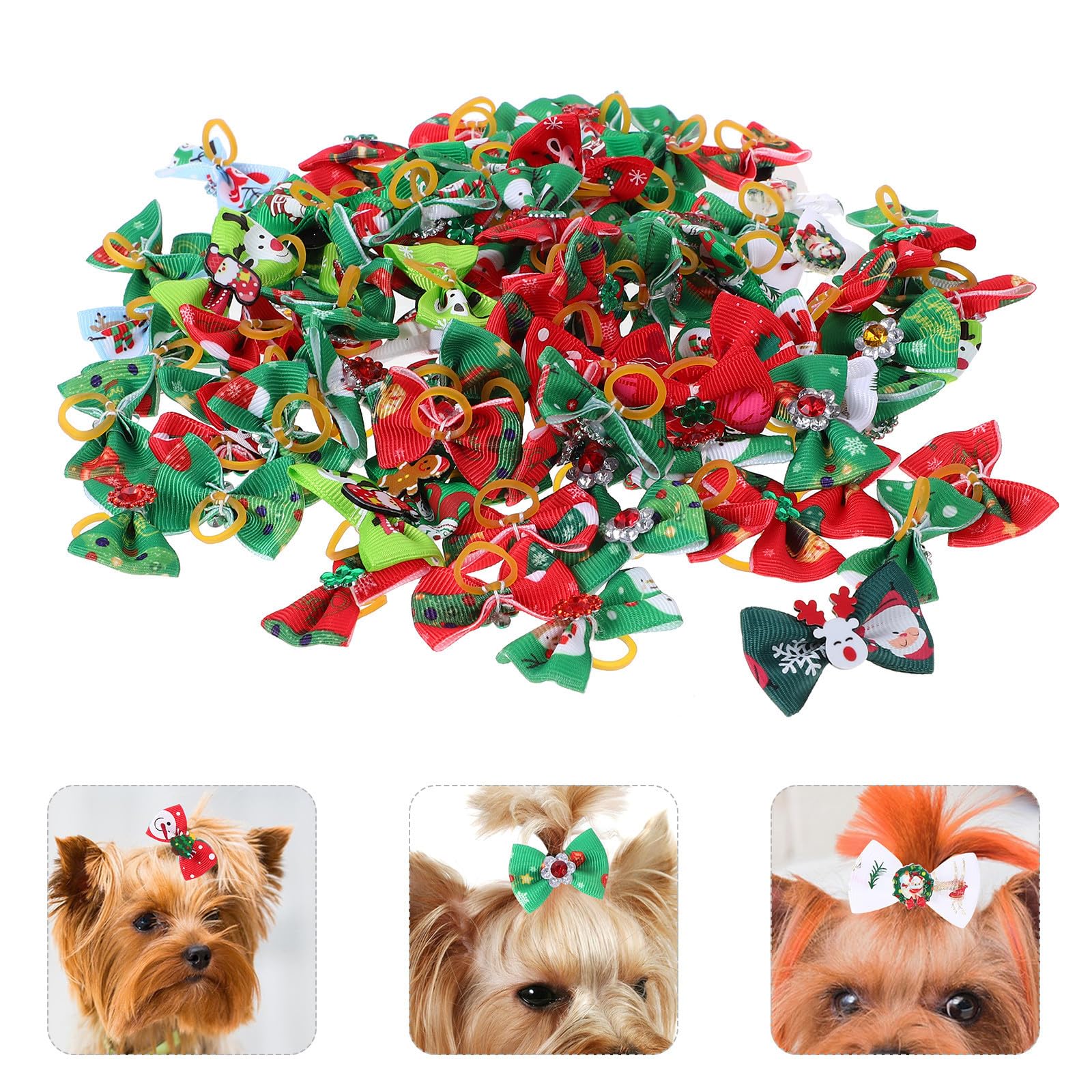 BESPORTBLE 200 Unidades Lazo de Pelo para Mascotas Navideño, Adorno de