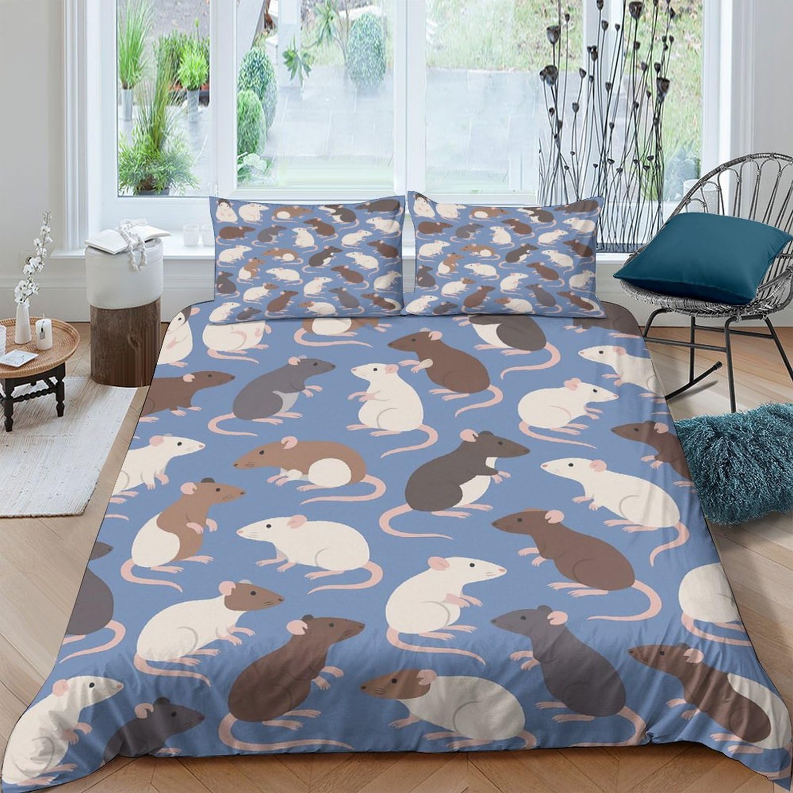Ctjqhvkz Style-1 3D Printed Rat Pattern Fitted Sheet Microfiber Anti-Slip Bed Cover For Bedroom Living Room Dorm Decor Single（135X200cm）