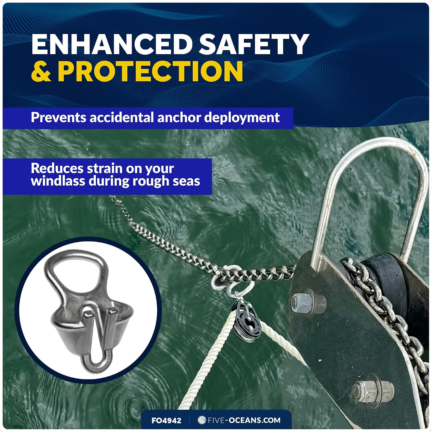 Five Oceans Boat Anchor Chain Lock, AISI316 Stainless Steel Marine-Grade, Heavy Duty Corrosion Resistant