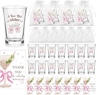 36 Sets A Tini Bit Older Acrylic Shot Glasses Plastic Martini Birthday Cups with Thank You Cards Organza Bags for Martini Bow Party Supplies a Tini Bit Older Birthday Decor (Brown)