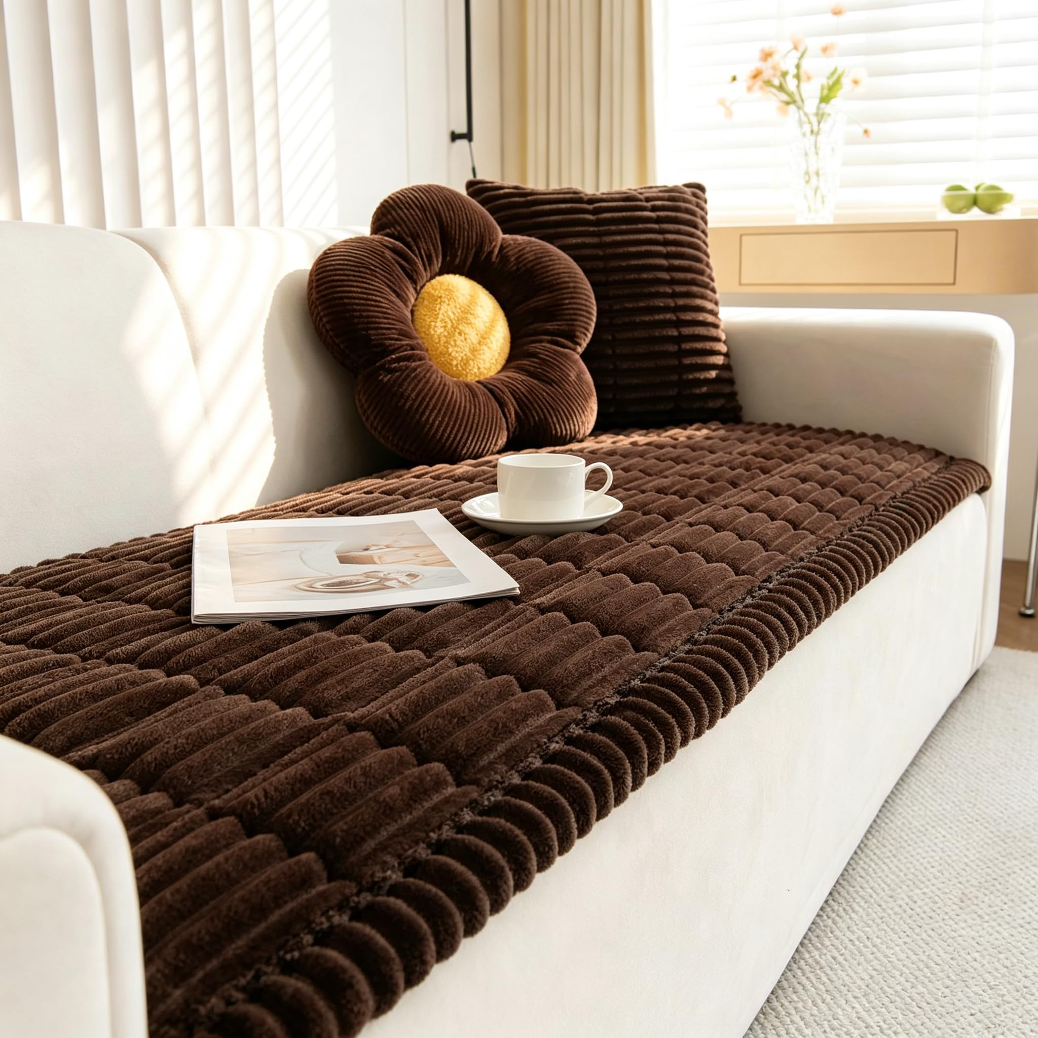 ShowyLive Thick Sofa Covers 2 3 4 Seater Non Slip(Dark Coffee,70x210cm)