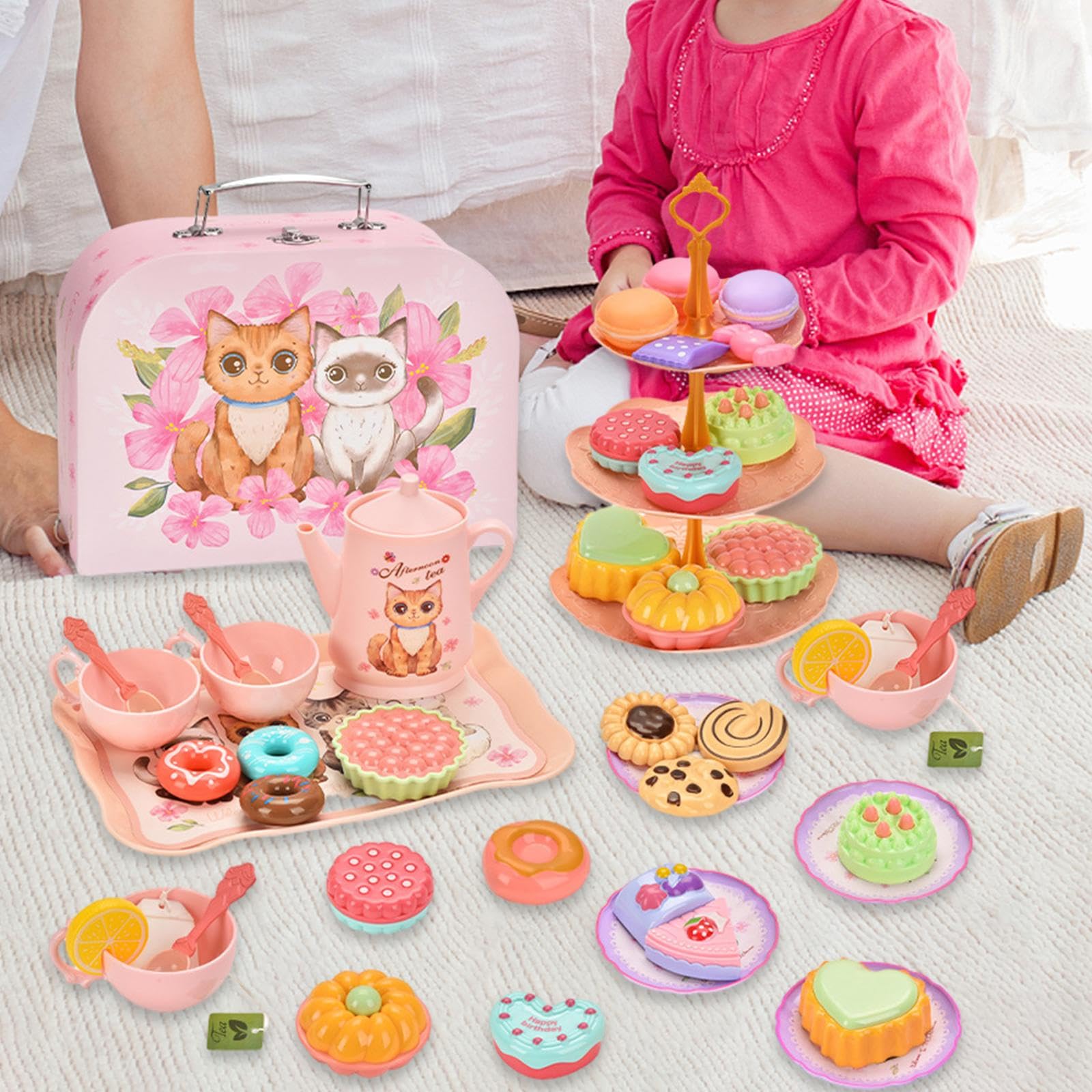 Juego de rol, Juego de Té de, Juego de Postres de Juguete, Juguete de Princesa para Niñas Y Niños, Estilo E