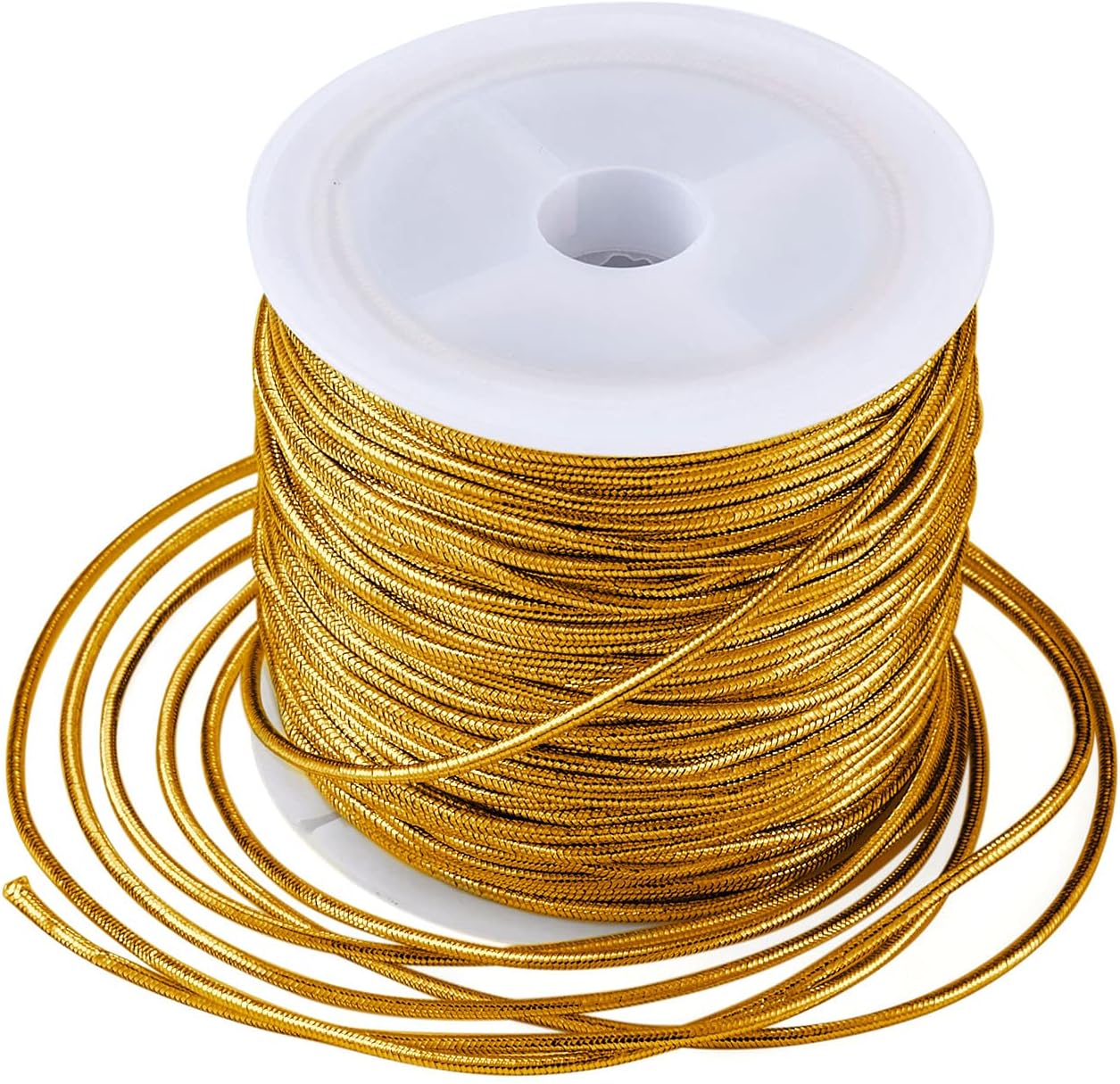 Round Elastic Cord Craftdady 4 Rolls 1mm Jewelry String Gold Silver Polyester Stretch Tinsel Cords Metallic Beading Threads for Jewelry Crafts Making Wrapping, 27 Yards/Roll