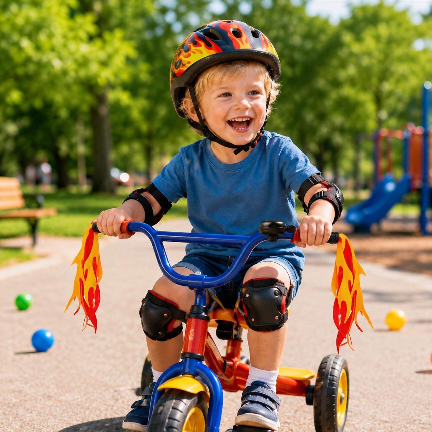 Bike Bell with 2PCS Bike Streamers for Kids Boys Girls | Bike Bell with Flame Pattern, Flame Bicycle Streamers, Bike Accessories for Boys Girls for Bikes Bicycle Scooter
