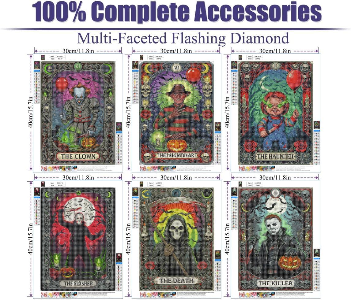 MXCFZX 6 Pack Halloween Diamond Art Kits for Adults Beginners,Horror Diamond Painting Kits for Adults,Mystery 5D Full Drill DIY Diamond Dot Gem Art Kit Wall Home Decor Arts Craft 12x16 inch