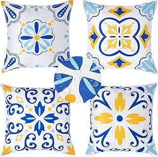 Cygnus Outdoor Pillow Covers 18x18 Waterproof Patio Pillows Boho Flower and Colorful Stripe Summer Outside Pillows for Fun...