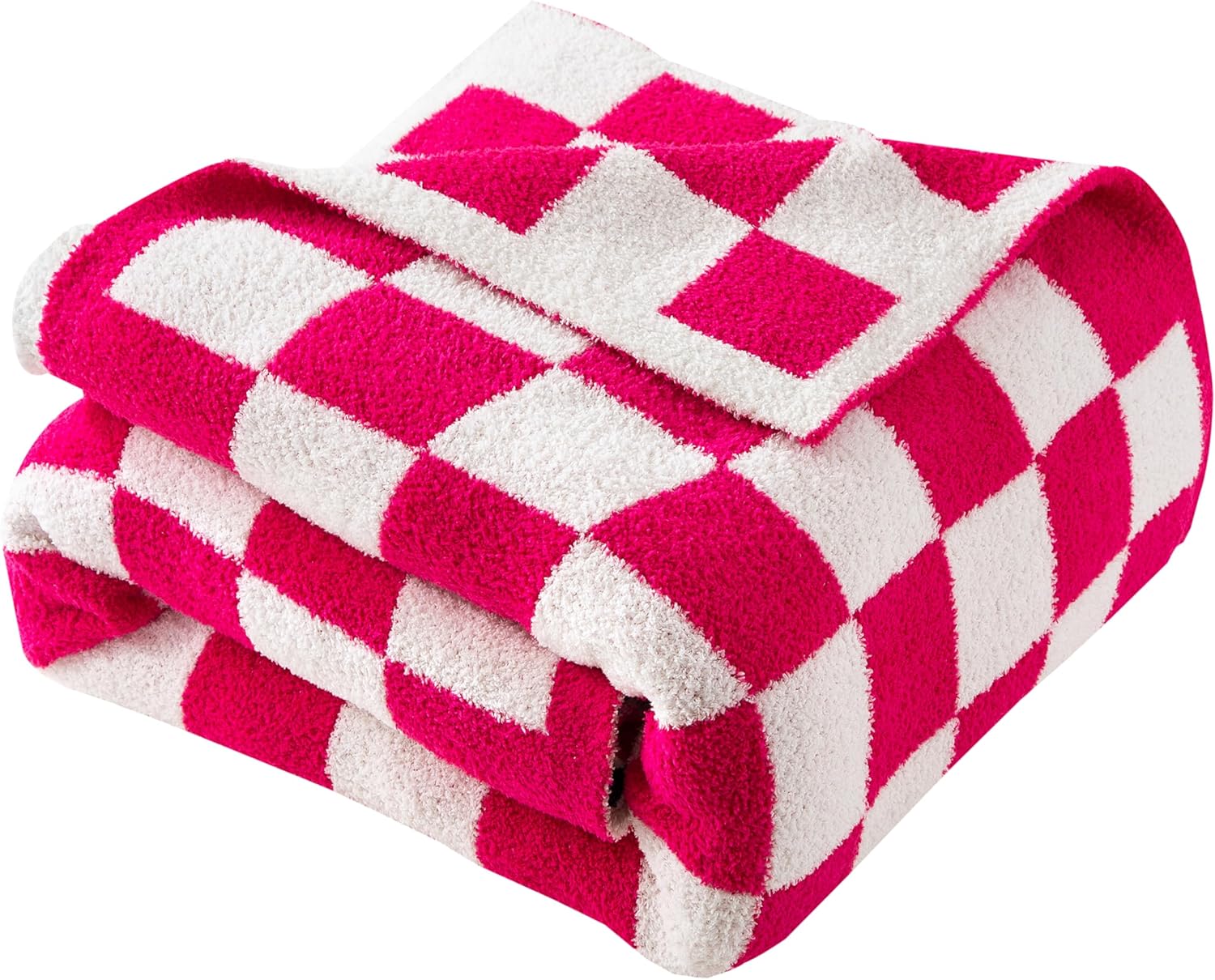 Elegant Comfort Premium Checkered Reversible Throw Blanket 50 x 70 - Ultra Soft and Lightweight, Luxury Knitted Breathable Fleece for Couch, Bed, Sofa -Warm Velvet Fluffy Throw, 50 x 70 Inch, Hot Pink - Image 6