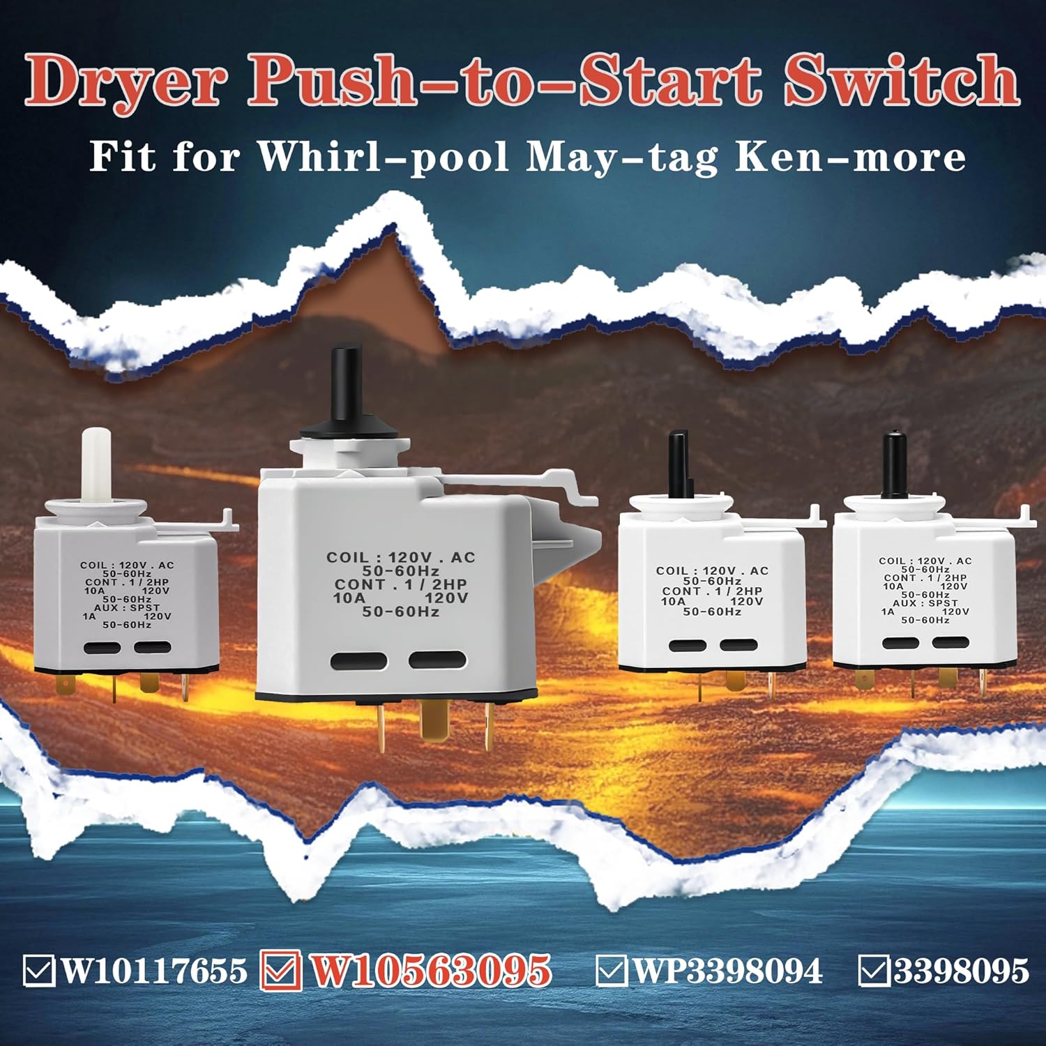 W10563095 Dryer Start Switch, Dryer Push to Start Relay Switch Replaces WPW10563095, 3022058, AP6023004, PS11756343, Compatible with Whirl-Pool Ken-More May-tag