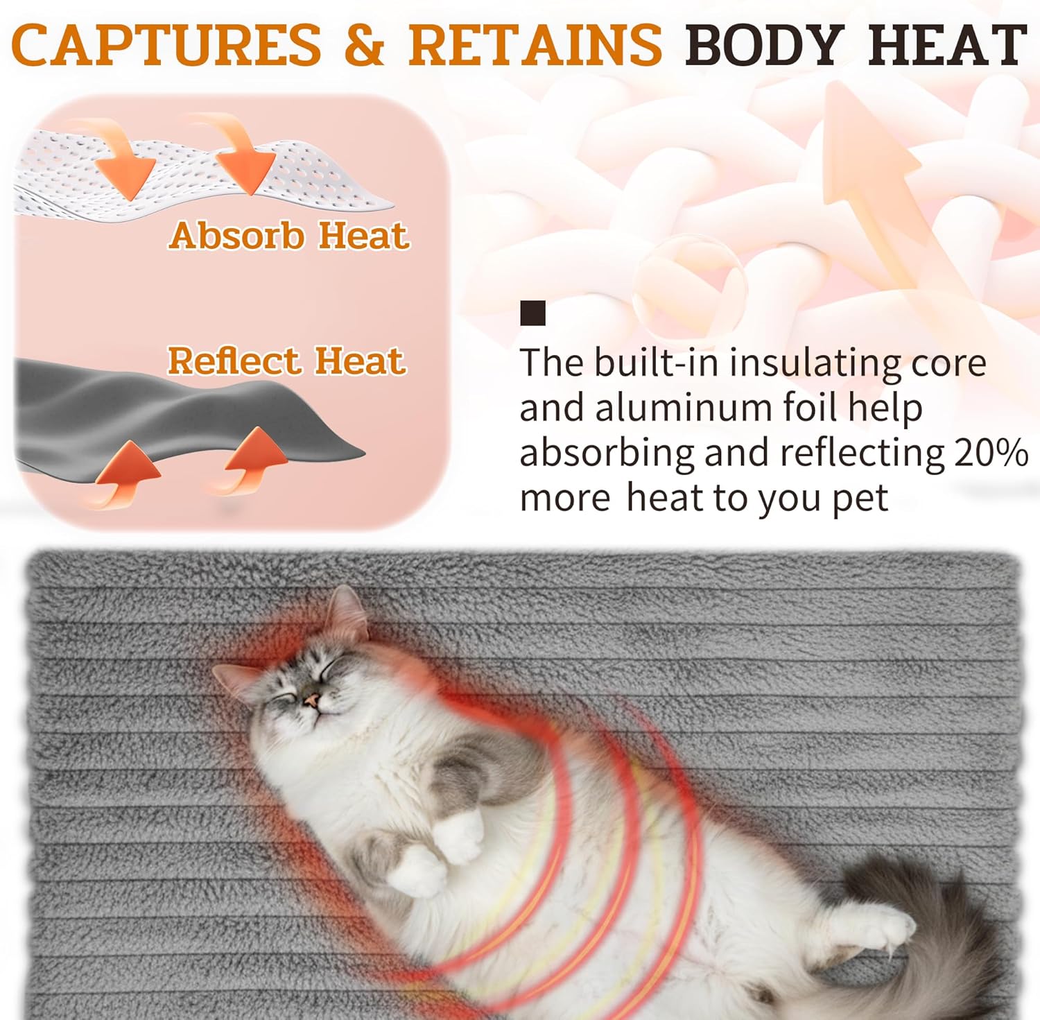 NWK Pack of 4 Fluffy Self Warming Cat Mat, Cat Blanket, Thermal Dog Mat, Washable, Non-Slip Bottom for Sofa & Crate & Kennel & Car Seat (Misty Gray, X-Large (43.5'' X 27.5'' X 0.7''))