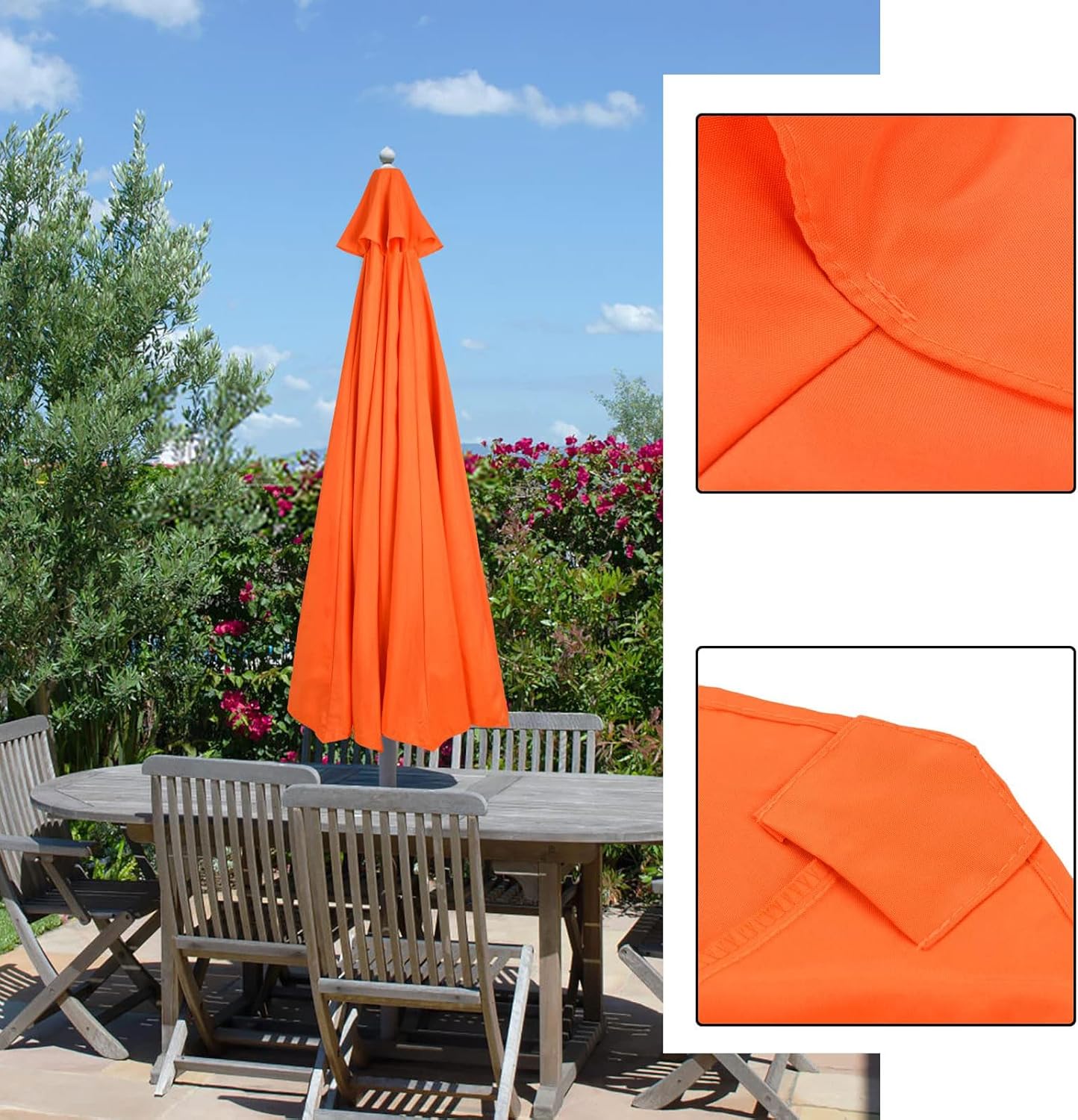 Patio Umbrella Replacement Canopy 8ft 9ft 10ft 11.4ft - Durable Outdoor Canopy with 8 Ribs for Garden, Deck, and Table Use - UV-Resistant & Waterproof Cover