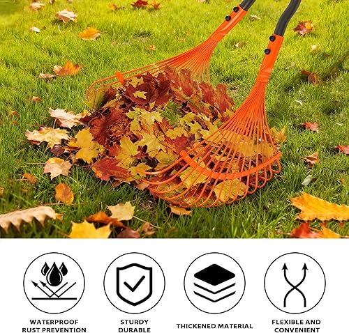 Miniatura 6 de Rastrillo agarrador de hojas con mango largo, rastrillos de hojas de metal, parte superior ligera de hojas y césped, recolector de hojas para