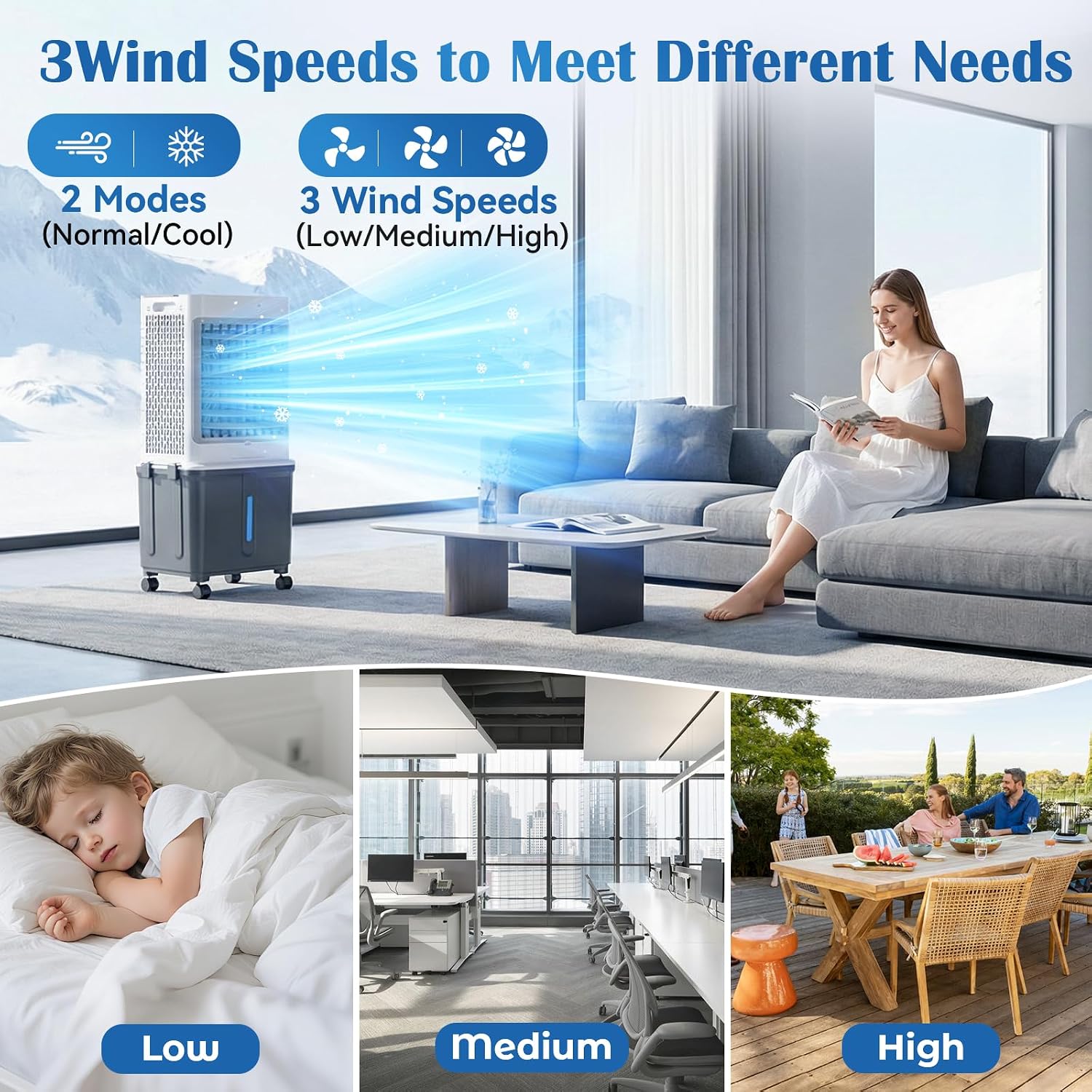 2600 CFM Swamp Cooler, 8Gal/30L Portable Air Conditioners, Evaporative Air Cooler with Remote, 120° Oscillation, 7H Timer, 4 Ice Packs, Cooling Fan That Blows Cold Air for Bedroom/Garage/Patio/Office