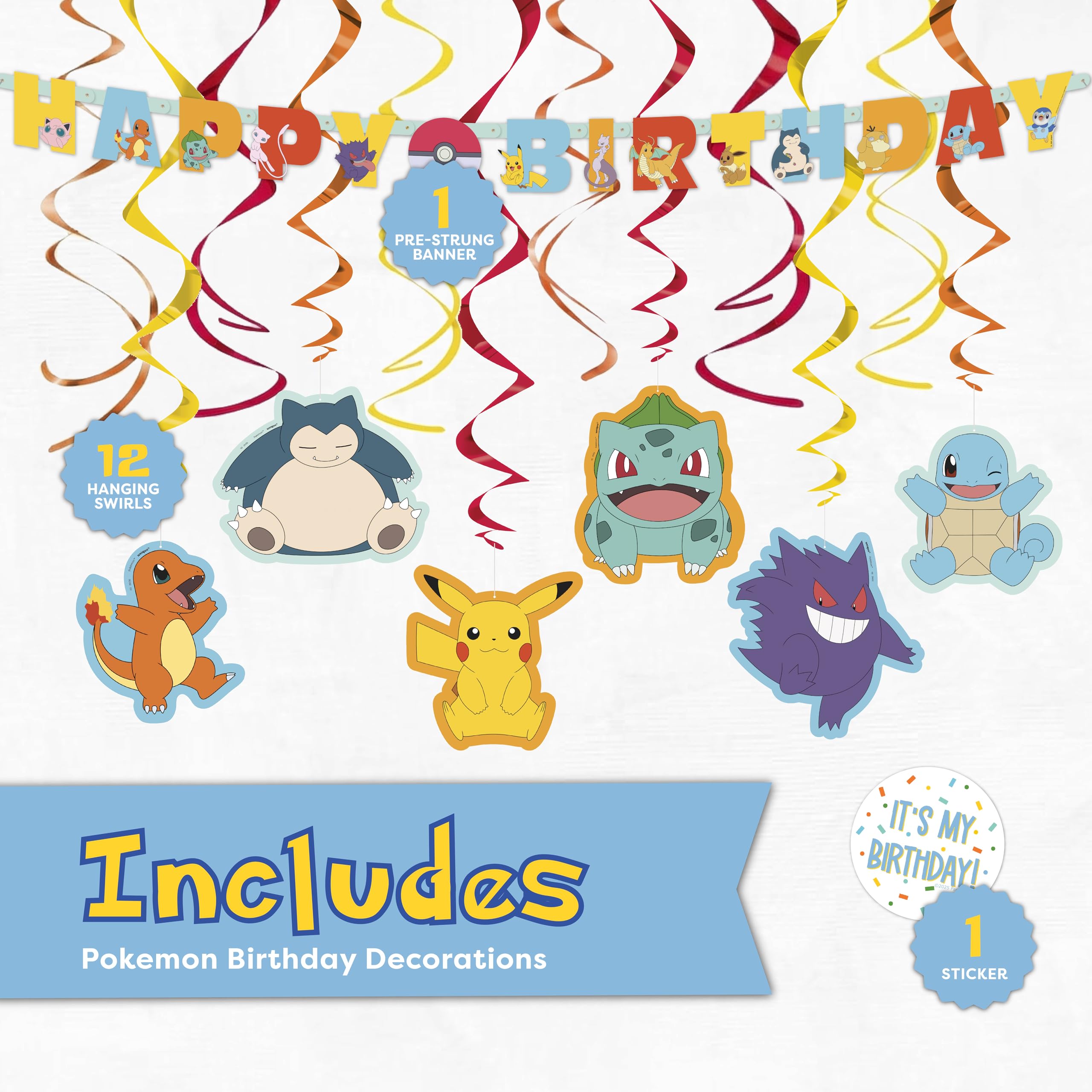 Pokemon Birthday Decorations - Banner & Swirls -3 Pokemon Birthday Decorations - Banner & Swirls -3