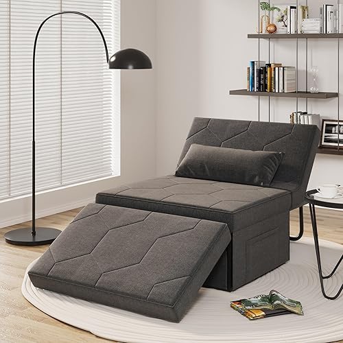 Miniatura 8 de FiveWillowise Sofá cama, sillón cama con almohada, otomana convertible 4 en 1 multifunción con respaldo infinitamente ajustable, sofá cama para sala
