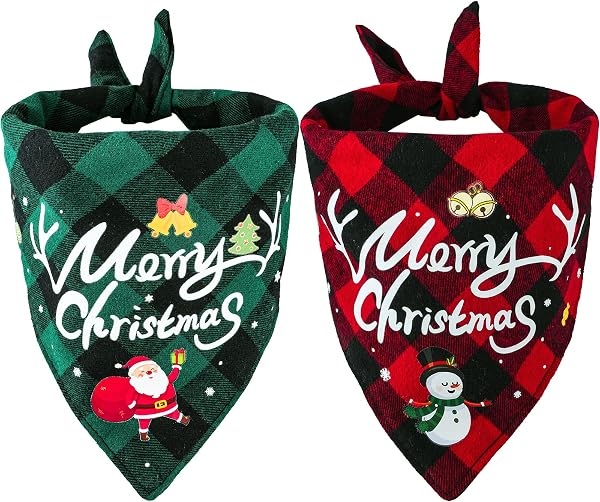 Christmas Dog Bandanas - 2 Pack with Santa and Snowman Print