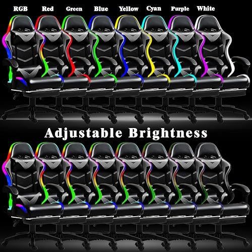 Miniatura 5 de Silla de Juegos con Luces LED RGB de Estilo Carrera, Sillas de Juego para Adultos y Niños, Silla Gamer con Masaje Lumbar, Silla de Computadora de