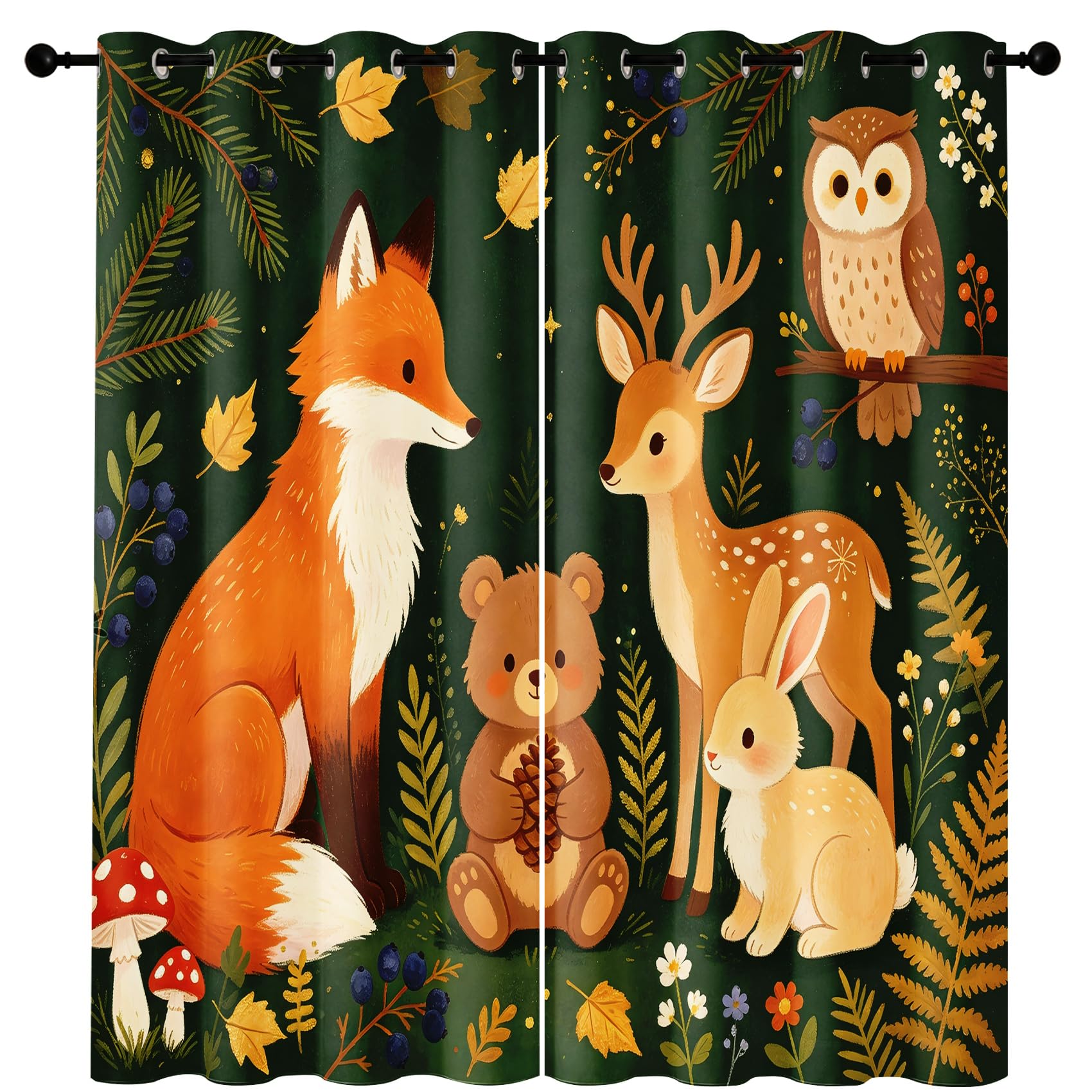 Générique Rideau Animaux de la Forêt Occultant Lot de 2, 140x180cm