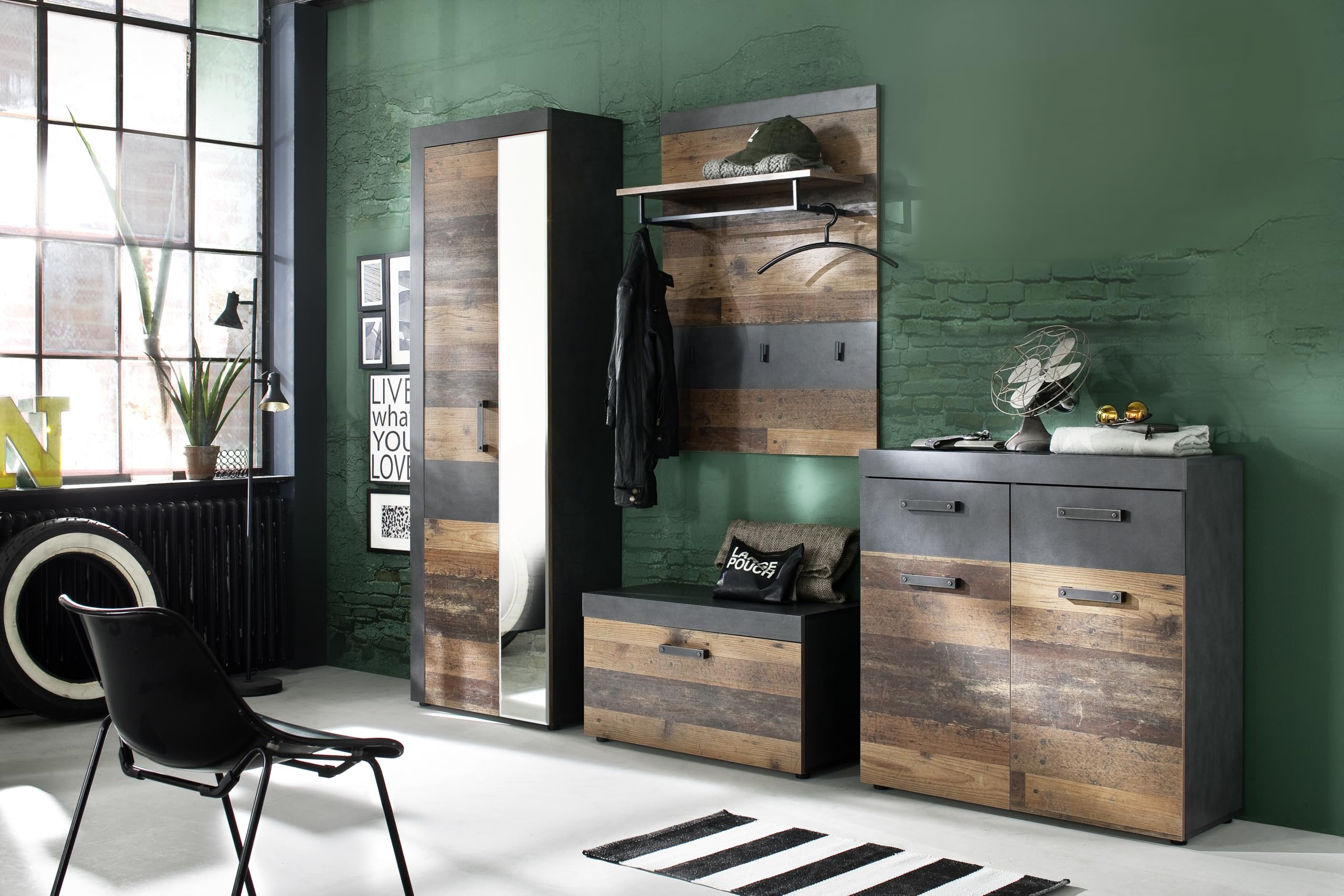 Trendteam Smart Living Indy Garderobenkombination Eiche/Grau 265 x 192 x 37 cm