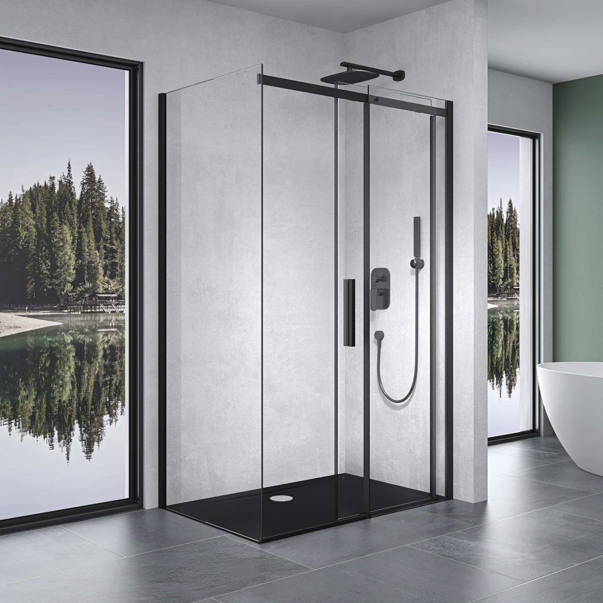 Mai & Mai Paroi de douche cabine de douche 75x110 Noir avec porte de douche coulissante montage à gauche ou droite verre trempé transparent RAV18