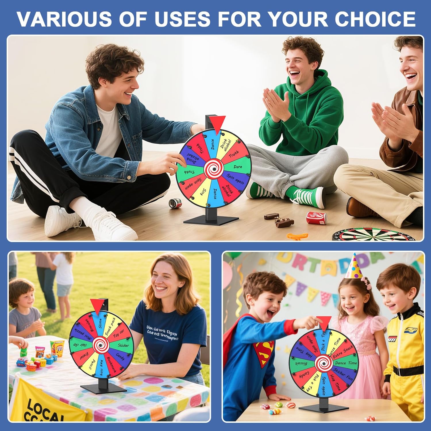 12 Inch Prize Wheel, 12 Slots Color Spinning Wheel with Diamond Base, Heavy Duty Tabletop Spinner Wheel Includes Dry Erase Marker & Eraser for Parties, Rewards & Classroom Activities