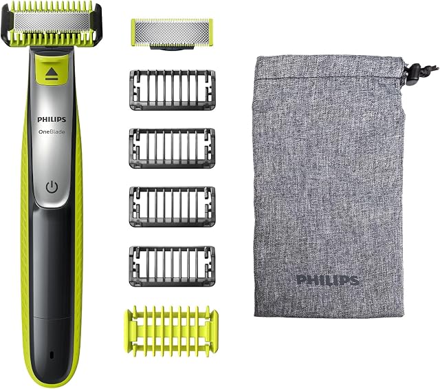 Philips OneBlade Original Hybrid do twarzy i ciała, elektryczny trymer do brody, golarka i maszynka do ciała, z 2 ostrzami, 4 nasadkami do zarostu (1, 2, 3, 5 mm), 1 zestaw do ciała, model QP2630/30