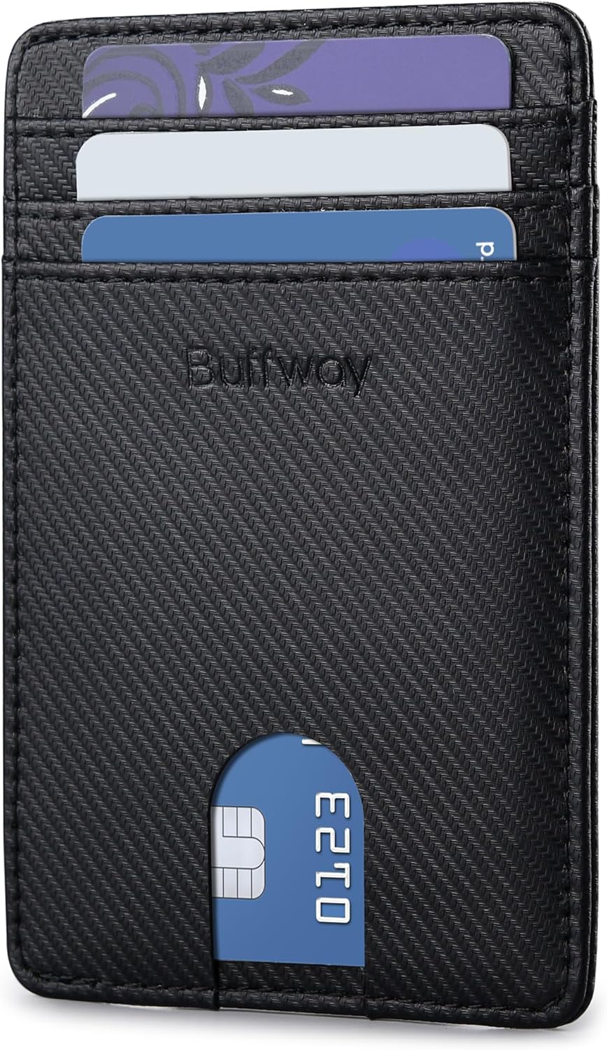 Buffway Mens Slim Wallet, Minimalist Thin Front Pocket Leather Credit Card Holder with RFID Blocking for Work Travel | Minimalist, Thin, Front Pocket, Credit Card Holder, RFID Blocking, for Work Travel