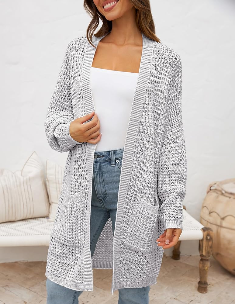 ZESICA Women's Fall 2025 Long Batwing Sleeve Open Front Chunky