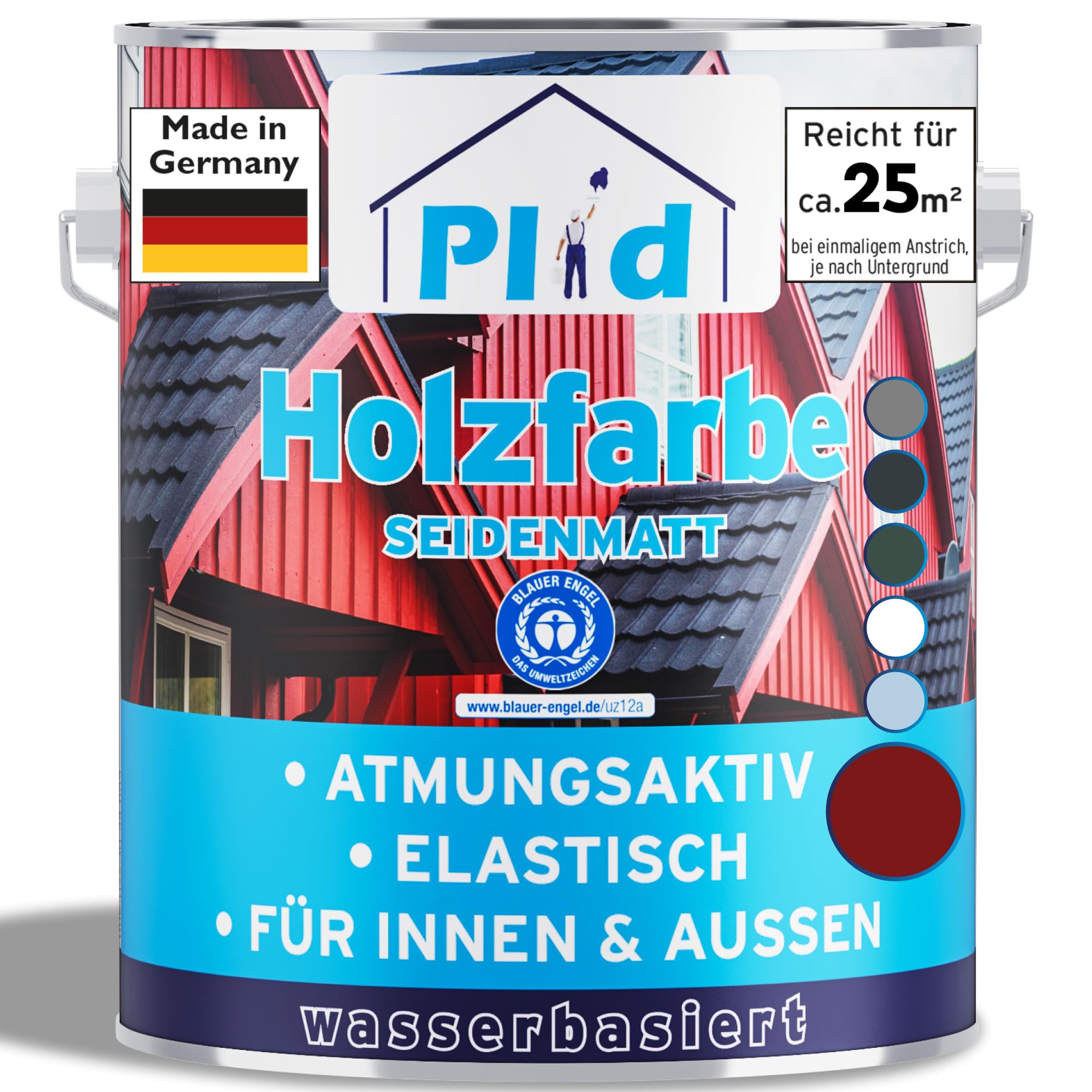 Plid Holzfarbe Schwedenrot 2,5L Seidenmatt Holzlack Innen & Außen