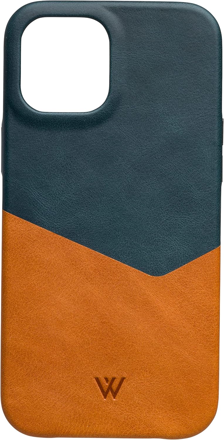 Wilken Leather Slim Phone Case Compatible with iPhone 14 Pro Max | Compatible with MagSafe & Wireless Charging | Premium Top-Grain Leather Cover with Metal Buttons (14 Pro Max, Tan/Blue) - Image 5